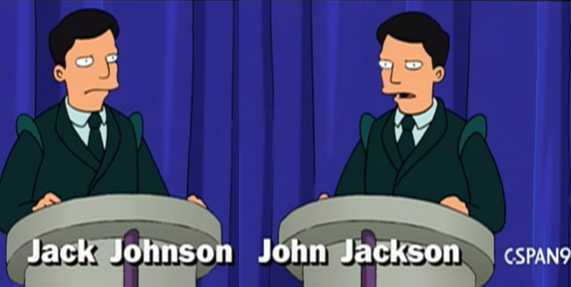 Debate between two politicians named "Jack Johnson" and "John Jackson"